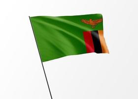 Zambia vlag hoog in de geïsoleerde achtergrond Zambia onafhankelijkheidsdag. 3d illustratie wereld nationale vlag collectie foto