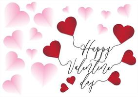 roze papieren harten op witte achtergrond voor Valentijnsdag kaart en rood hart met tekst happy Valentijnsdag foto