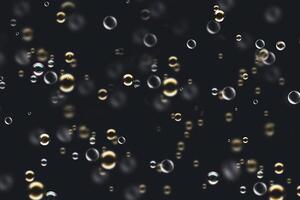 transparante bubbels zeep patroon overlay abstracte deeltjes spatten van water op zwart. foto