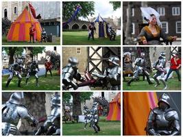 Londen, Verenigd Koninkrijk, 2014 - fotocollage van gratis show van ridders die vechten in de Tower of London Yard. foto