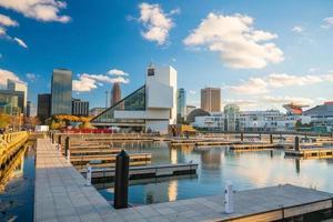 skyline van het centrum van Cleveland vanaf de oever van het meer foto