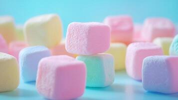 kleurrijk snoep marshmallows. pastel zoet behandelt. foto