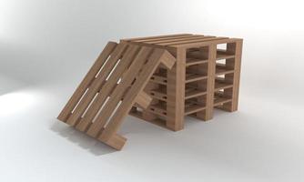 stapel houten pallet geïsoleerd op een witte achtergrond, 3D-rendering foto