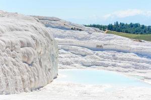 natuurlijke travertijnzwembaden en terrassen in Pamukkale, Turkije. pamukkale, wat in het Turks katoenen kasteel betekent. foto