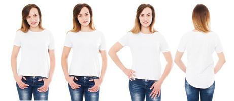 vrouw t-shirt voor- en achterkant weergaven geïsoleerd op een witte achtergrond foto