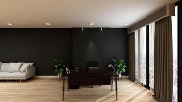 3D-rendering moderne kantoormanager kamer met 3D-design interieur voor mockup met bedrijfsmuurlogo foto
