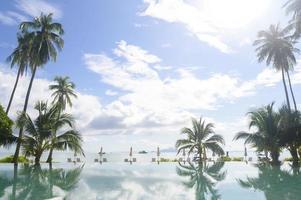 prachtig uitzicht op zwembad met groene tropische tuin in gezellig resort, phi phi island, thailand foto