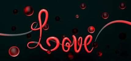 woord liefde met abstracte rode neonlamp en bollen eromheen foto