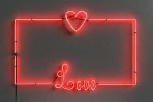 neon frame met een hart en het woord liefde foto