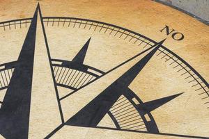 het kompas is getekend op een betonnen plaat. foto