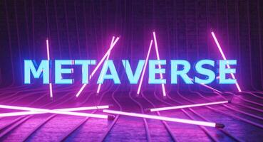 metavers lichtbord met rondom neonbalken foto