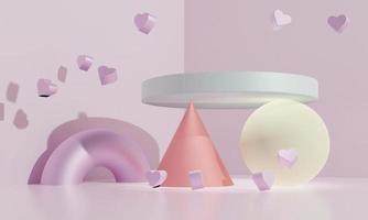 3d abstract podium als valentijnsliefdeconcept om giften en voorwerpen te zetten. 3D illustratie. foto