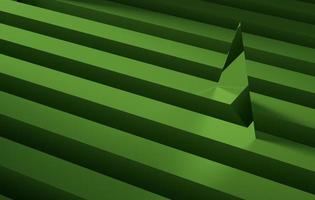 geometrische driehoekige spiegel over een groene streep. abstract achtergrondconcept, 3d render foto