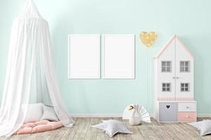 frame mokcup kids en twee houten frames kleur groen foto