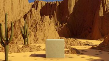 abstracte achtergrond van stand voor productpresentatie met woestijnzandbergscène, 3d illustratieweergave foto