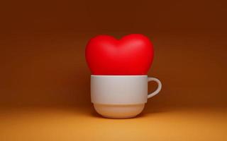 happy Valentijnsdag achtergrond, hart in een kopje koffie, 3D-werk en 3D-illustratie. foto