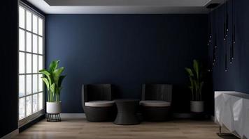 3d render gast lounge muur mockup ontwerp met modern minimalistisch interieurconcept foto