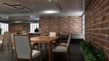 3d render restaurant of café voor logo mockup met bakstenen muur foto