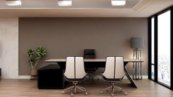 3d render moderne business office manager kamer met 3d design interieur voor mockup met bedrijfsmuurlogo foto