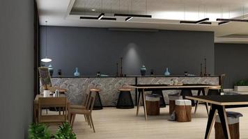 3d render minimalistisch restaurant of coffeeshop voor bedrijfslogo mockup foto