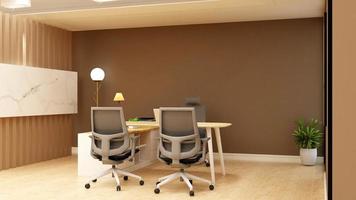 3d render moderne business office manager kamer met 3d design interieur voor mockup met bedrijfsmuurlogo foto