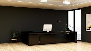 3d render moderne business office manager kamer met 3d design interieur voor mockup met bedrijfsmuurlogo foto