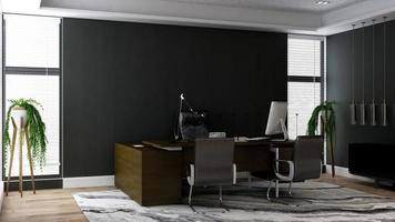 3d render minimalistische kantoorruimte met houten design interieur foto