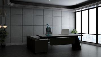 3d render minimalistische kantoorruimte met houten design interieur foto