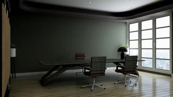 3d render moderne business office manager kamer met 3d design interieur voor mockup met bedrijfsmuurlogo foto