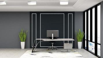 3d render moderne business office manager kamer met 3d design interieur voor mockup met bedrijfsmuurlogo foto