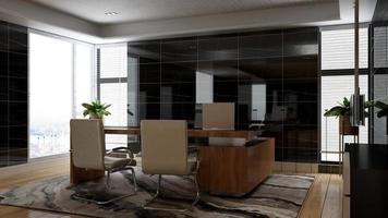 3d render minimalistische kantoorruimte met houten design interieur foto