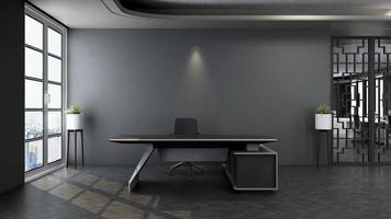 3d render moderne business office manager kamer met 3d design interieur voor mockup met bedrijfsmuurlogo foto