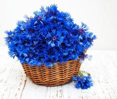 blauwe korenbloemen op een tafel foto