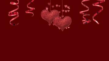 bewegende rode harten en spiraalvormige slingersdecoratie. 4k-animatie voor gelukkige Valentijnsdag. foto