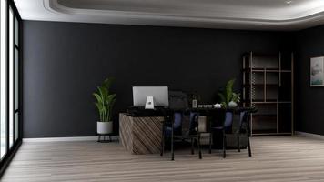 3D-kantoor minimalistische kamer met houten design interieur foto