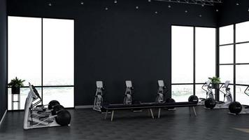 3d render moderne fitness of gym kamer muur mockup foto