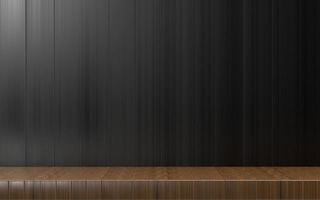 houten podium podium lege achtergrond voor product 3D-rendering bruin hout en zwarte muur display minimalisme en elegant foto