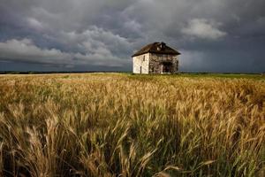 onweerswolken prairie hemel stenen huis foto