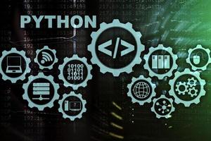 Python programmeertaal op de achtergrond van de serverruimte. programmering workflow abstract algoritme concept op virtueel scherm foto