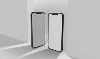 3D render illustratie hand met de witte smartphone met volledig scherm en modern frame minder ontwerp - geïsoleerd op een witte achtergrond foto