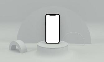3D render illustratie hand met de witte smartphone met volledig scherm en modern frame minder ontwerp - geïsoleerd op een witte achtergrond foto