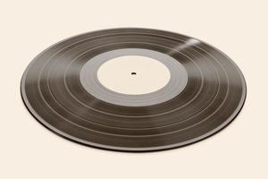 vinyl record geïsoleerd op beige achtergrond. mock-up sjabloon foto