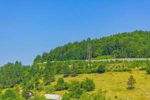 prachtig berg- en boslandschap met landbouwgrond in slovenië. foto