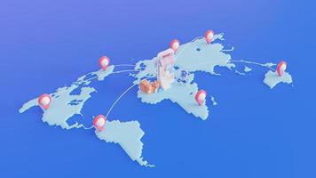 wereldwijd verzendconcept van de wereldbolkaart. express leveringsconcept, snelle verzending, 3d illustratie foto