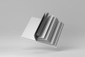 mockup van geopend boek op witte achtergrond. minimaal begrip. 3D render. foto