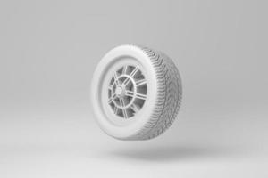 auto wielen geïsoleerd op een witte achtergrond. minimaal begrip. monochroom. 3D render. foto