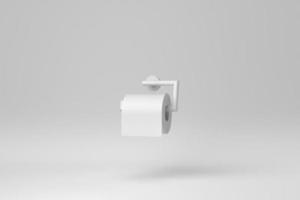 wit toiletpapier dat op een witte achtergrond hangt. minimaal begrip. monochroom. 3D render. foto