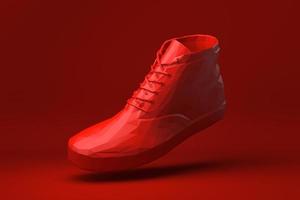 rode schoen drijvend op rode achtergrond. minimaal concept idee creatief. origami-stijl. 3D render. foto