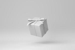 geschenkdoos met lint op een witte achtergrond. minimaal begrip. monochroom. 3D render. foto