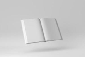 mockup van geopend boek op witte achtergrond. minimaal begrip. 3D render. foto